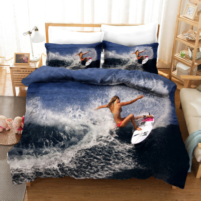 3D Surfer Wellen Landschaft Quilt Cover Set Bettwäsche Sets Kissenbezüge