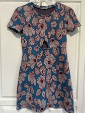 Zara Size Small Dress Short Keyhole Blue Floral Barbie Dainty Resort Beachy