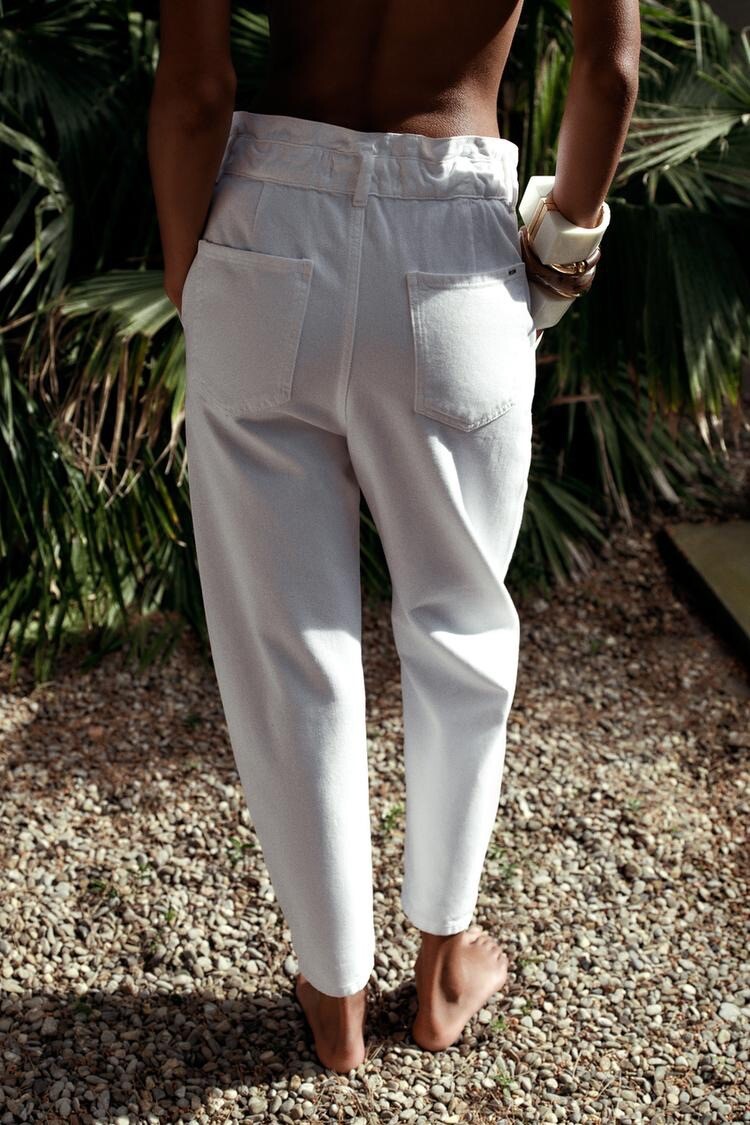 NEW‼️ ZARA HIGH-WAISTED WHITE PAPERBAG BAGGY JEANS Z1975