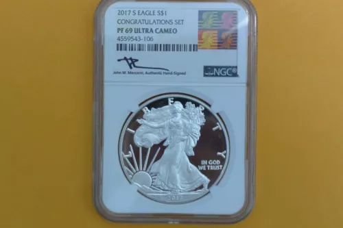 2017-S SILVER EAGLE CONGRATULATIONS SET NGC PF69 JOHN MERCANTI