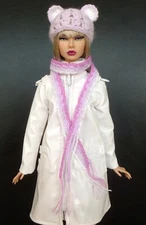 Miniature Crochet Hat&Scarf with Bear Ears for Poppy Parker, FR, Nu Face, Barbie