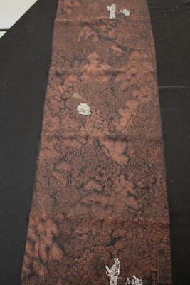 f-043 antique silk and urushi kimono fabric - mountain scene - 13-1/2'' x 36''  