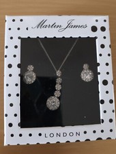 MARTIN JAMES of  LONDON SILVER + DIAMANTE  NECKLACE + DROP EARRINGS BNWB
