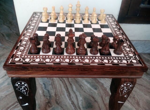 12" Square Chess Board Table Home Decor Elephant Inlay Work Rosewood table Gift