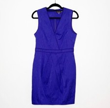 Vera Wang Black Label Iris Blue V-Neck Sheath Dress Silk Trim Size 10