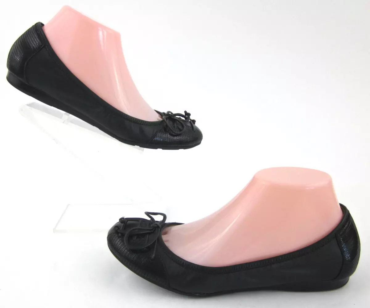 Cole Haan Air Jenni Bow Lace Ballet Flats Black Leather Size 8B