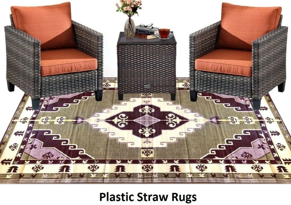 B-USA Outdoor rug 6x9 Reversible patio Plastic Straw mat RV Camping picnic decor - Image 3 of 4