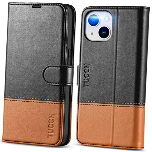 Slim RFID-Blocking Wallet Case for iPhone 14 5G with Card Holder in Black & Brown-image