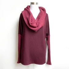 Michael Stars Cowl Neck Top Womens OS Pullover Waffle Knit Mixed Pattern Red