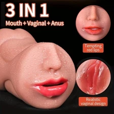 3in1 Pocket Pussy Male Masturbator TPE Realistic Oral Vagina Anal Sex Toys Men