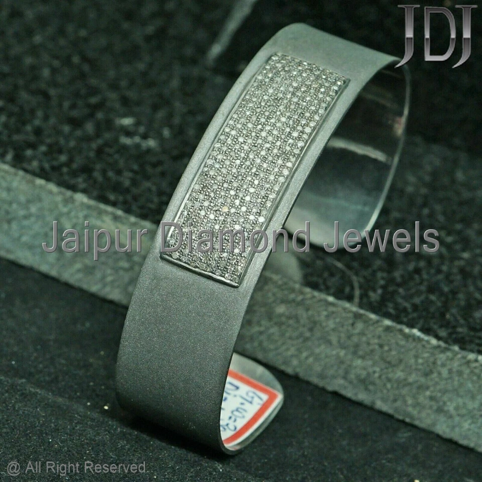 Natural Pave Diamond 925 Sterling Silver Jewelry Openable Adjustable Cuff Bangle - Image 3 of 4