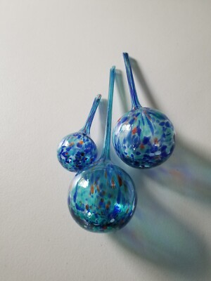 PREOWNED HAND BLOWN SELF WATERING WATER GLOBES SET OF 3 VARYING SIZES
