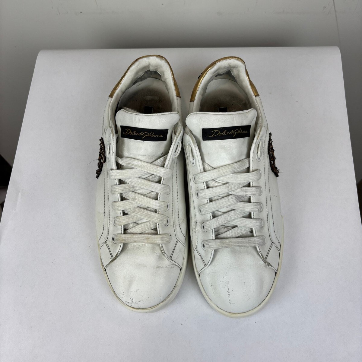 Dolce & Gabbana Portofino Crown Patch Leather Sneakers Shoes  display picture 2