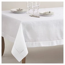 70"x140" Hemstitch Border Design Tablecloth White - Saro Lifestyle