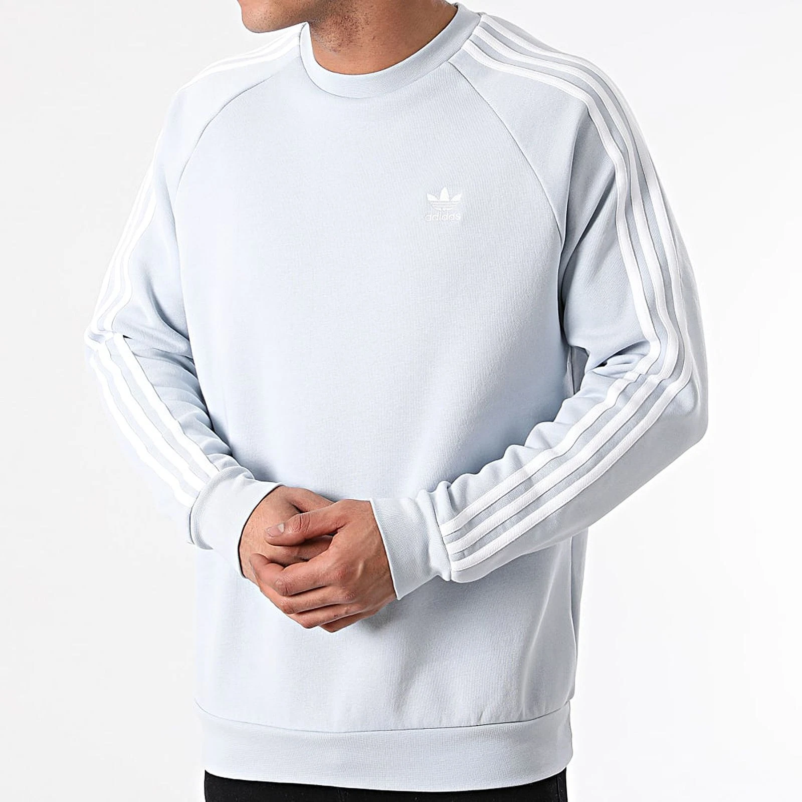 s-l1600 adidas Originals Essential 3 Stripe Crew Sweater Sweater Halo Blue