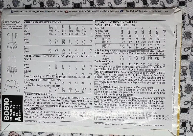 New Look Sewing Pattern S0610 Child's Jacket & Dress Size 3-8 UNCUT - Image 2 of 2