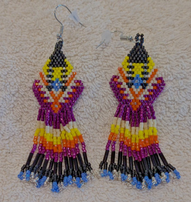 Handcrafted Beaded Dangle Earring Pair - Native American Headress - New, Unworn