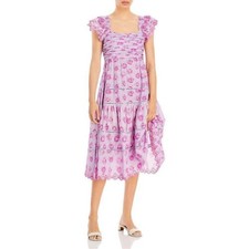 LoveShackFancy Womens Harlyn Purple Floral Pleated Tiered Midi Dress 2