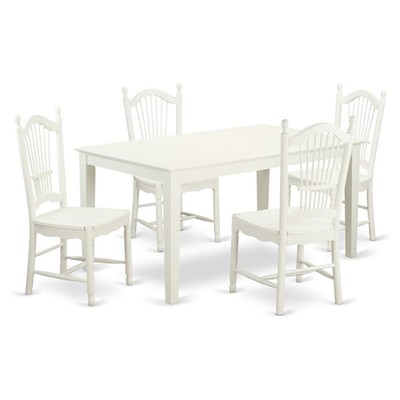 East West Furniture Capri 5-piece Wood Dining Table and Chair Set in White