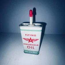 Flying A Household Oil Can 1000 Uses TideWater .Oil Company . Green/ White/ Red