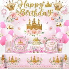 221Pcs Princess Birthday Party Decorations Serves 25 Guests, Princess Party D...