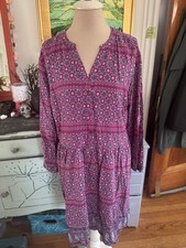 Old Navy Magenta and Blue Boho Patterned Midi Dress L Rayon Soft Rayon VGUC