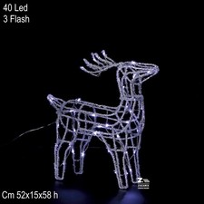 RENNA NATALIZIA LUMINOSA CON 40 LED + 3 FLASH PER USO ESTERNO CM 52X15X58 H