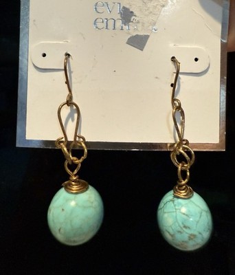 evie & emma turquoise stone dangling pierced earrings gold metal hardware $34