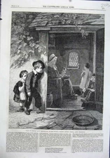Old Antique Print Fine Art 1864 Children School Teacher Webster Gallery 19th