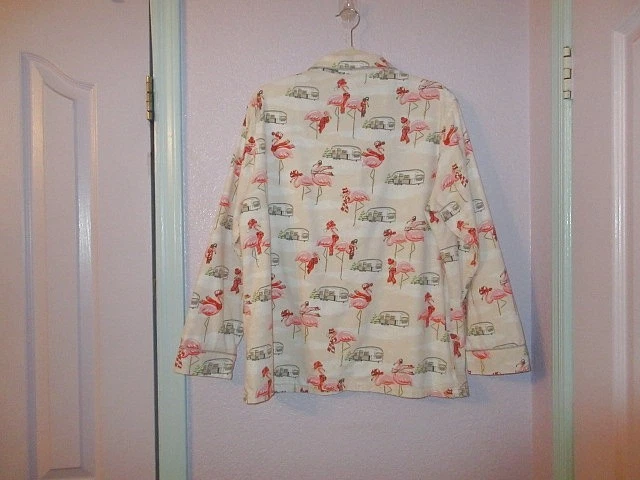 Nick & Nora Trailer Park Flamingo Pajamas Size L Flannel Top & Pants Holiday - Image 4 of 4