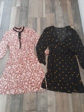 ladies newlook dresses x 2-  size 12 black polka dot+floral with tie neck