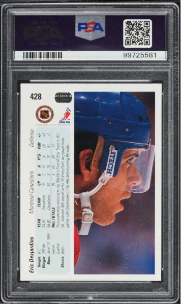 Eric Desjardins RC PSA 10: 1990-91 Upper Deck Rookie Card #428 - Image 2 of 3