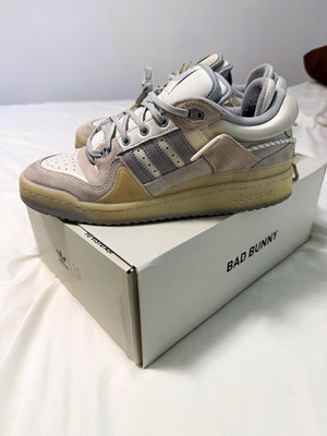 adidas Forum Buckle x Bad Bunny Men's Low-Top Suede Sneakers Gray/Beige HQ2153