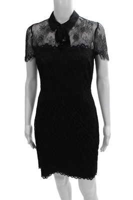 Sandro Womens Mini Floral Collared Short Sleeve Zip Black Nylon Dress Size 4