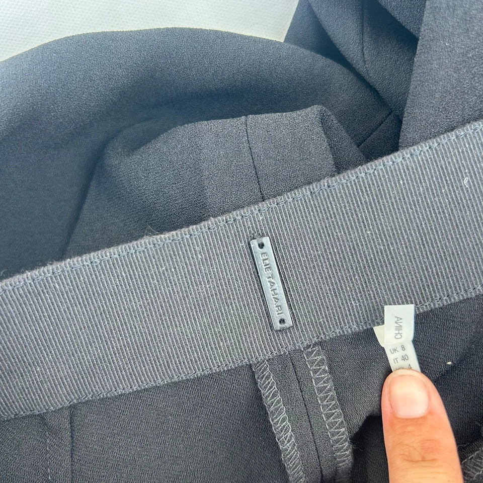 Elie Tahari 宽腿前开衩长裤黑色流动尺寸 4 开衩腿裤 — 第 3/4 张图片