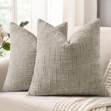 Spring Light Brown Chenille Throw Pillow Covers 18x18 Set of 2 Textured Soft ...