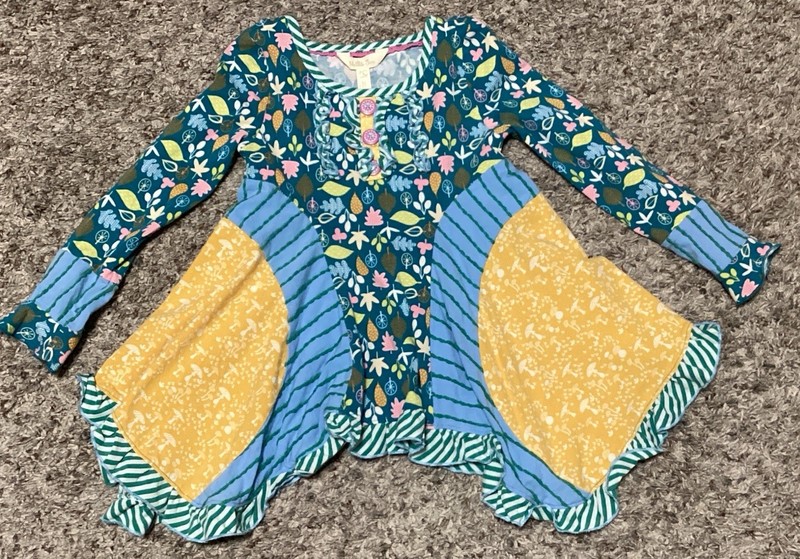 Matilda Jane Multi Pattern Long Sleeve Asymmetrical Hem Dress Girls Size 4