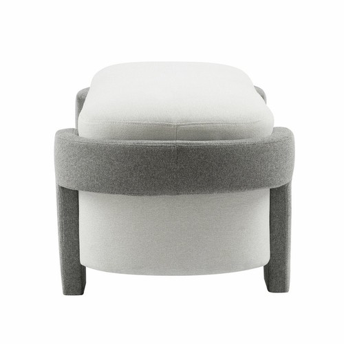 Large White with Light Grey Polyester Storage Ottoman Bench for Any Room - Picture 8 of 9