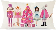 Pink Nutcracker Christmas Decor Throw Pillow Cover 12X20 Inch Indoor/Outdoor 