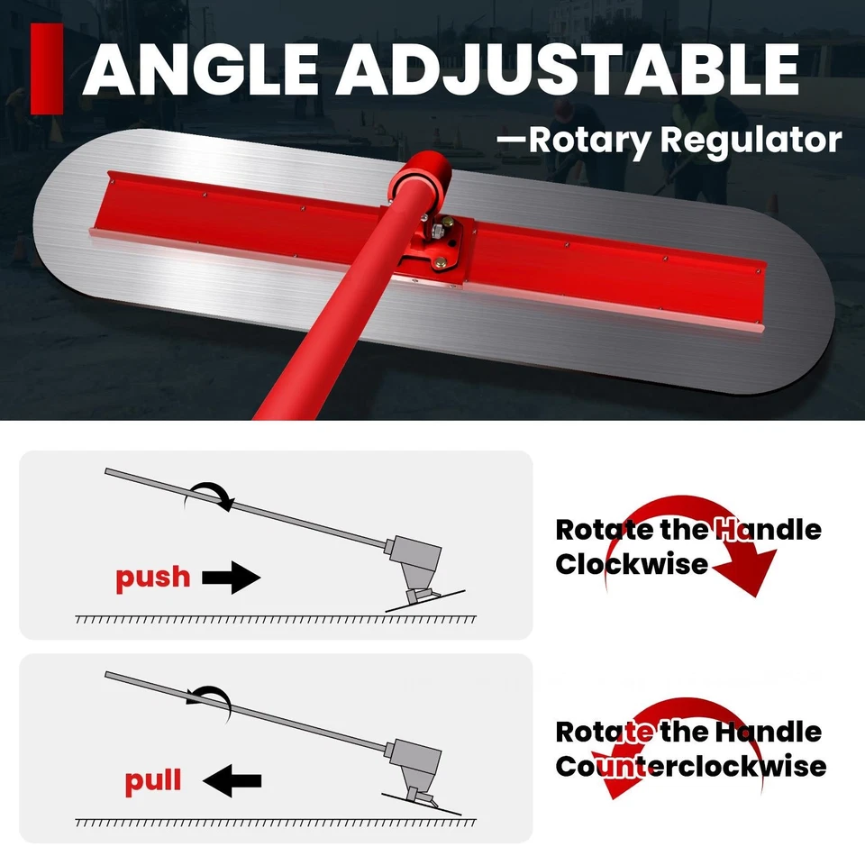 48"x12" Bull Concrete Float Tool Concrete Tool Trowel Float 4 Handles Round End - Image 4 of 4