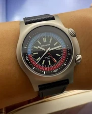 Merkur Dual Crown Pilot Skin Diving Watch Retro Manual Mechanical Watch 42mm