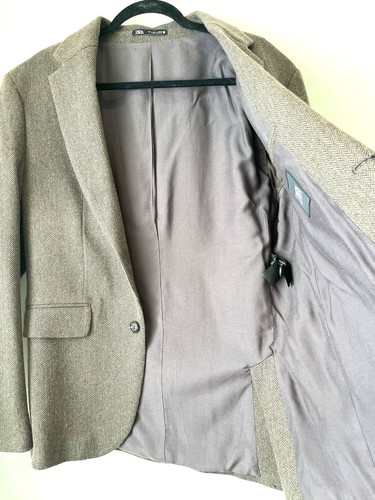 Zara Men’s HERRINGBONE TEXTURED JACKET Large - Picture 6 of 7