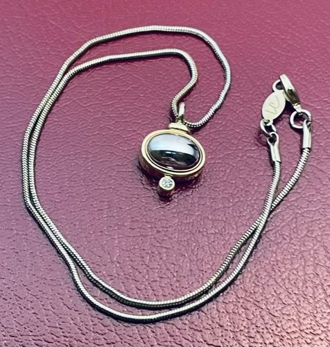 Liz Claiborne Gold Silver Tone Oval Pendant Chain Necklace Rhinestone Dainty 17"