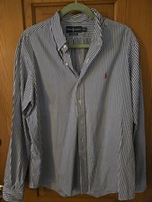 Ralph Lauren Classic Fit Cotton Blue White Vertical Stripe Button Down Shirt XL