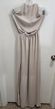 Show Me Your Mumu Heather Halter Dress Solid Beige High Neck Sz Small Polyester