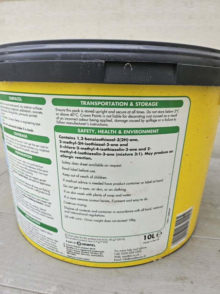 Sandtex Exterior Masonry Paint Cornish Cream, 10 L COLLECTION ONLY