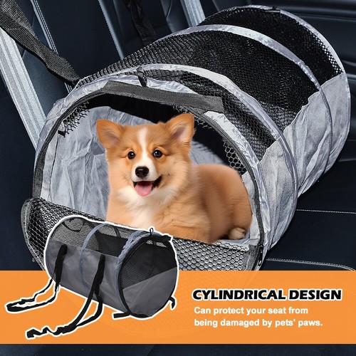 AU Gray Car Back Seat Pet Tube Soft Kennel Crate Foldable Dog Cat Mesh Carrier - Picture 2 of 8