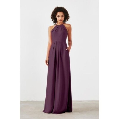 Matte Satin Soft Mesh Halter Bridesmaid Dress With Slim Sash David's Bridal