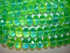 25 Aqua, Green and Yellow Czech Glass Rondelle Beads 8x6mm