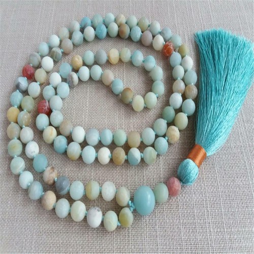 8 mm Amazonit Edelstein 108 Perlen Mala Quaste Halskette Spiritua Armband Gebet - Bild 5 von 8